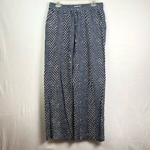 Michael Kors Navy and White Striped Patterned Lounging Linen BlendPants